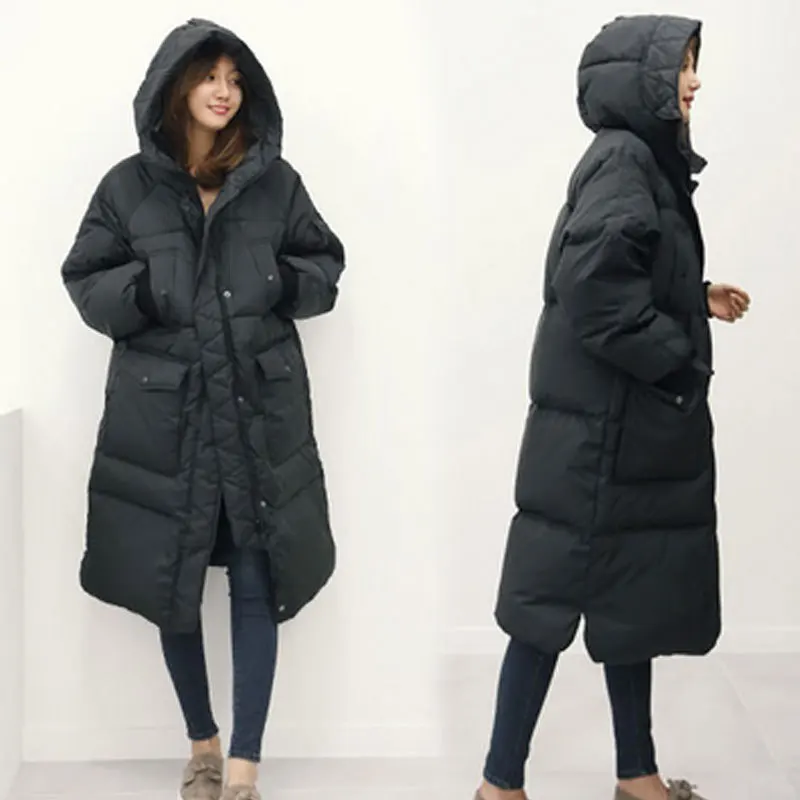 Winter Jacket Woman 2018 Loose Plus Size Hooded Parka Casual Warm Long Outerwear Down Cotton Coat Long Puffer Jackets Okb374