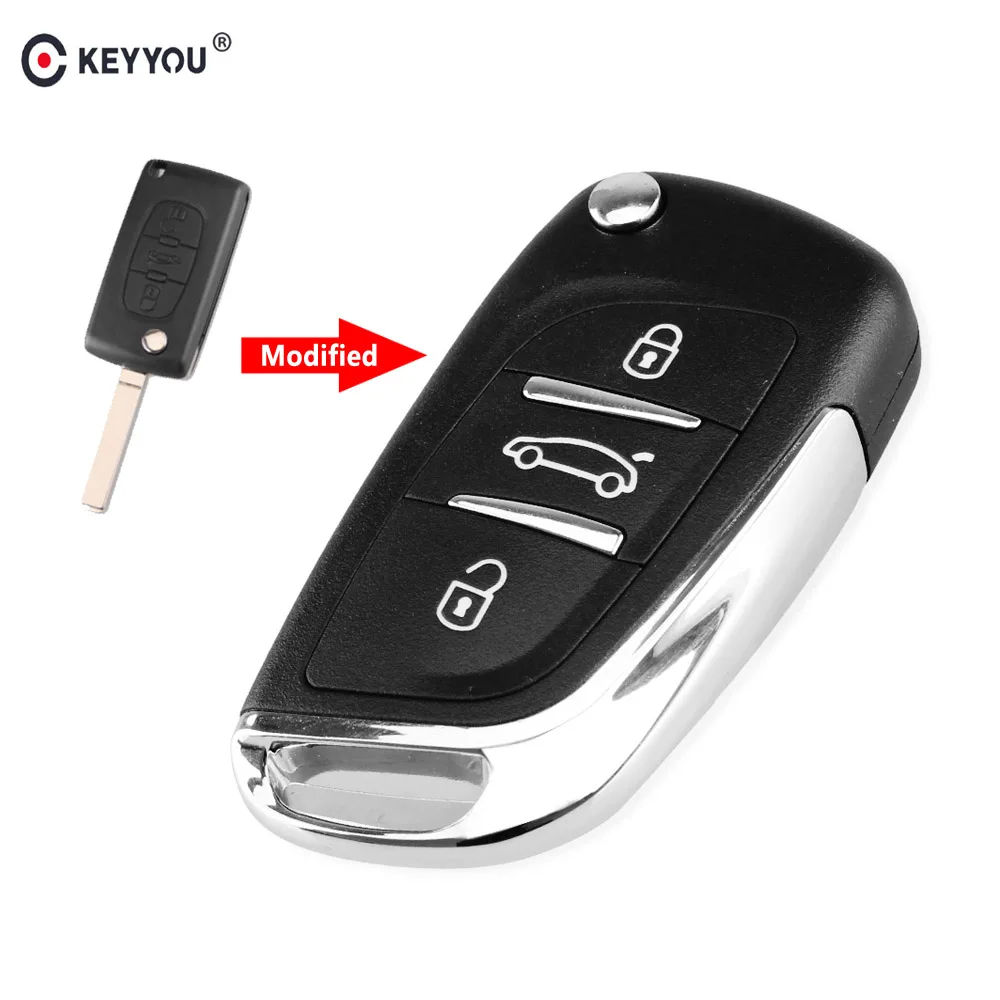 

KEYYOU 3 Button Modified Flip Car Remote Key Shell Cover For PEUGEOT 207 307 308 Entry Fob Case Shell VA2 Blade CE0536 with logo