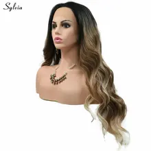 Парики из высокотемпературного волокна Peruca Cabelo, глубокие длинные волнистые волосы для тела, черный, Омбре, блонд, синтетический парик с кружевом спереди для женщин Sylvia