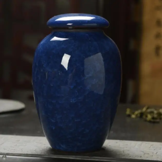 Небольшой лаконичный керамический ледяной ящик для чая, мини контейнер для хранения, чайная банка, герметичный контейнер для конфет и чая, аксессуары - Цвет: Blue