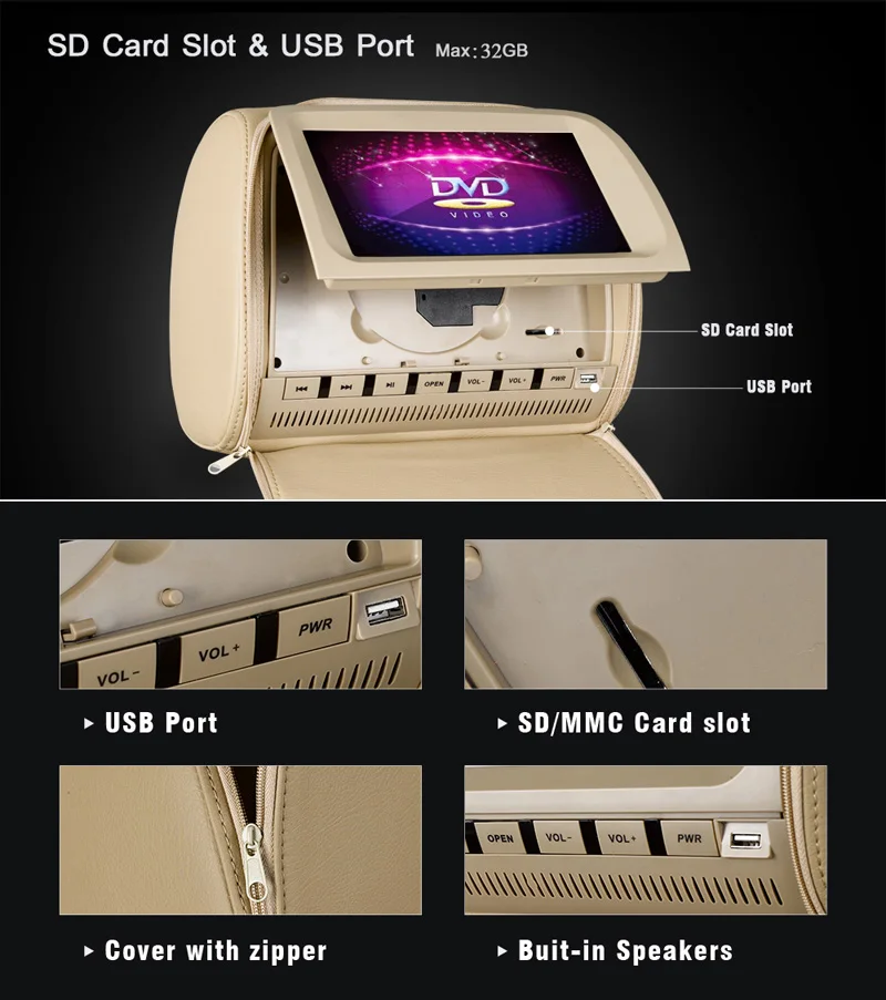 Cemicen 9 дюймов дисплей подголовника автомобиля TFT lcd сенсорный экран DVD MP5 видео плеер на молнии крышка поддержка IR FM USB SD динамик игры