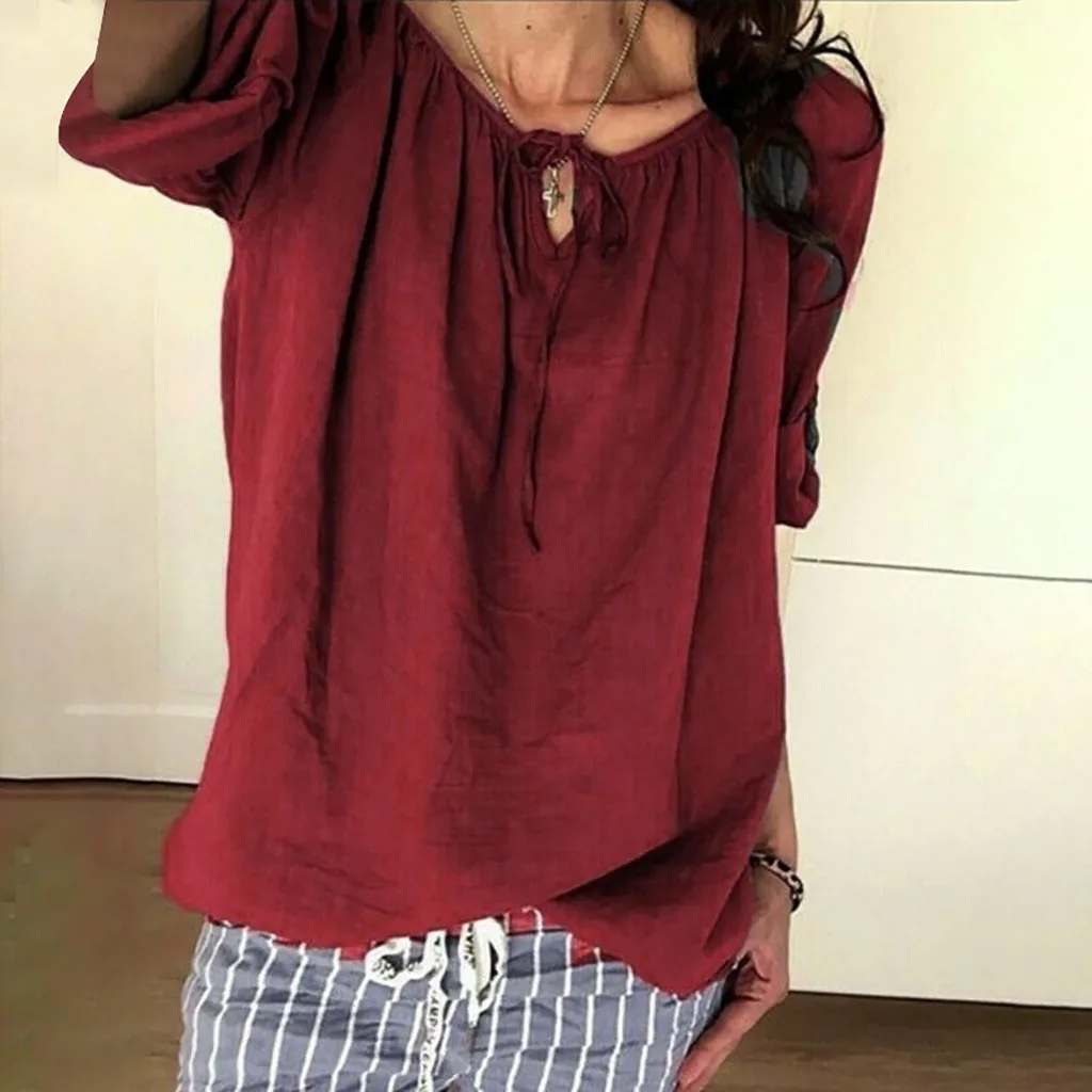 

Women Summer Blouse Casual Solid Solor Short Sleeve Strappy Fold Tops blusas mujer de moda 2019 womens tops and blouses NEW