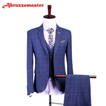 Строгий Мужской Костюм приталенный мужской костюм Дамский свадебный смокинг в клетку костюм камвольная шерсть деловой костюм куртка+ брюки+ жилет