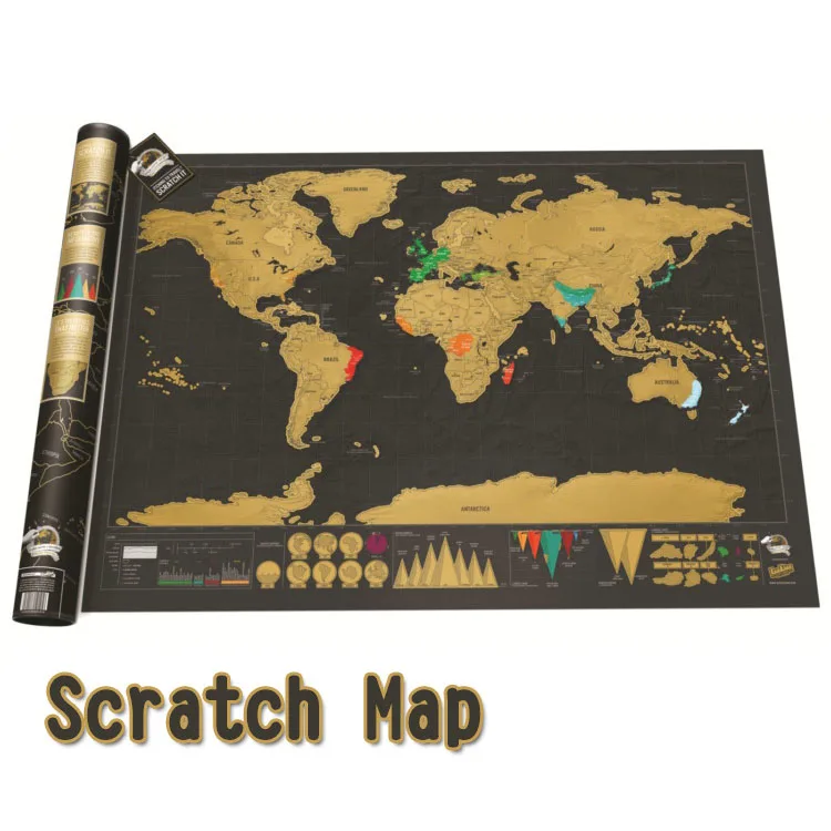 

Luxury Edition Black Deluxe Scratch Map Travel Scratch World Map Best Personalized Room Home Decoration Wall Sticker HK184