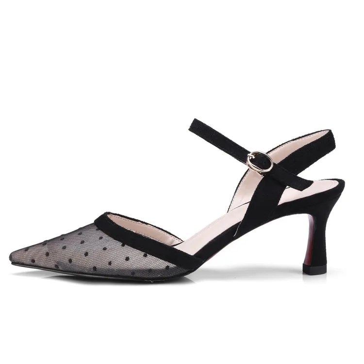 2018 Summer Elegant Lace Mesh Sandals Polka Dot Pointed Toe Gladiator Shoes Woman High Heels Big Size 34-43 Strap Footwear Woman (10)