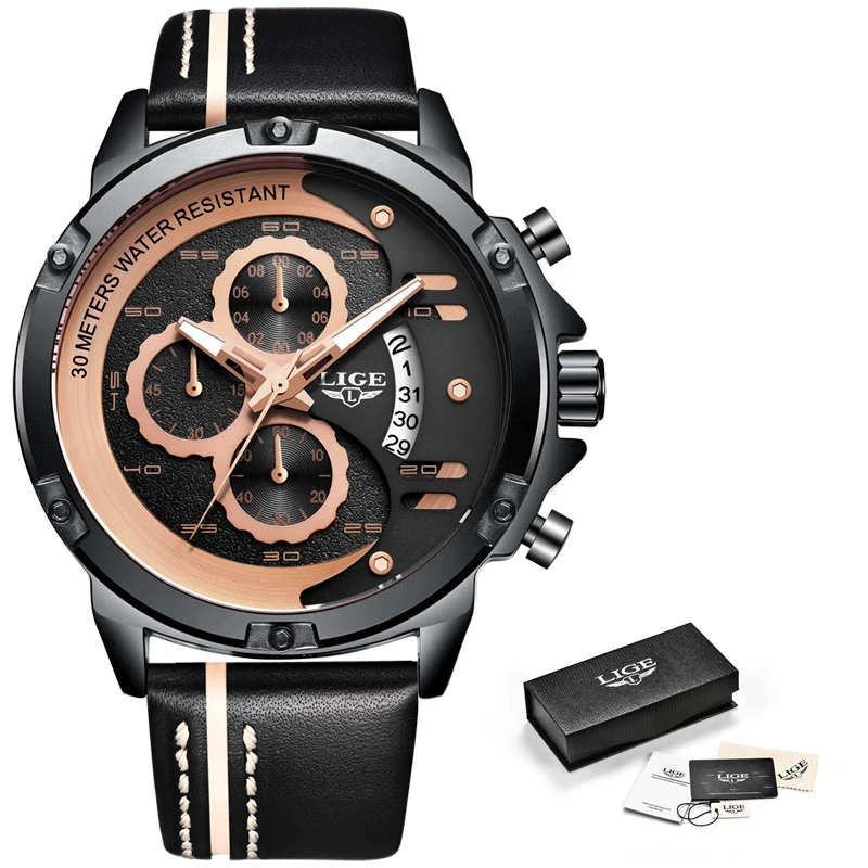 

Relogio LIGE Mens Watches Top Brand Luxury Men's Military Sports Watch Casual Leather Waterproof Quartz Watch Relogio Masculino
