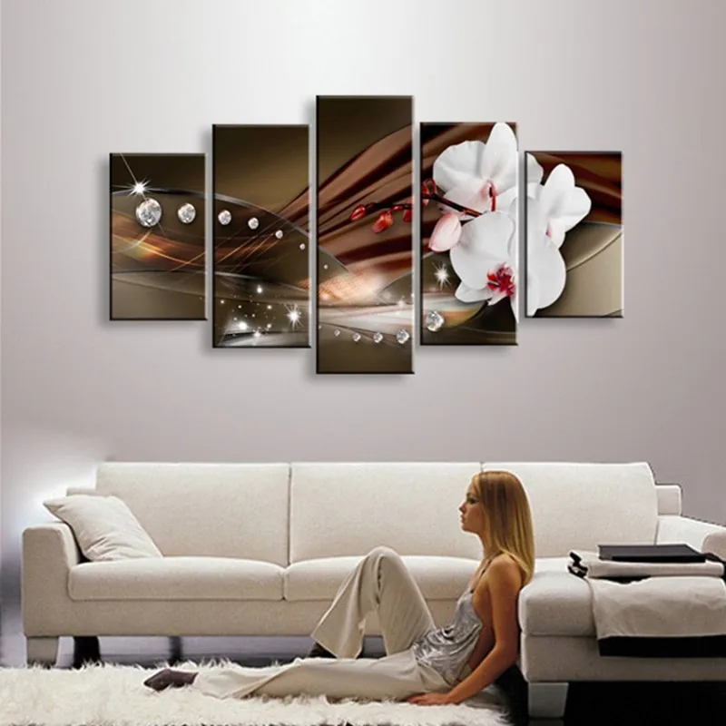 

Hand-painted Abstract Flower Oil Painting on Canvas White Butterfly Floral Paintings Large Wall Art Home Decor 5 Panel Pictures