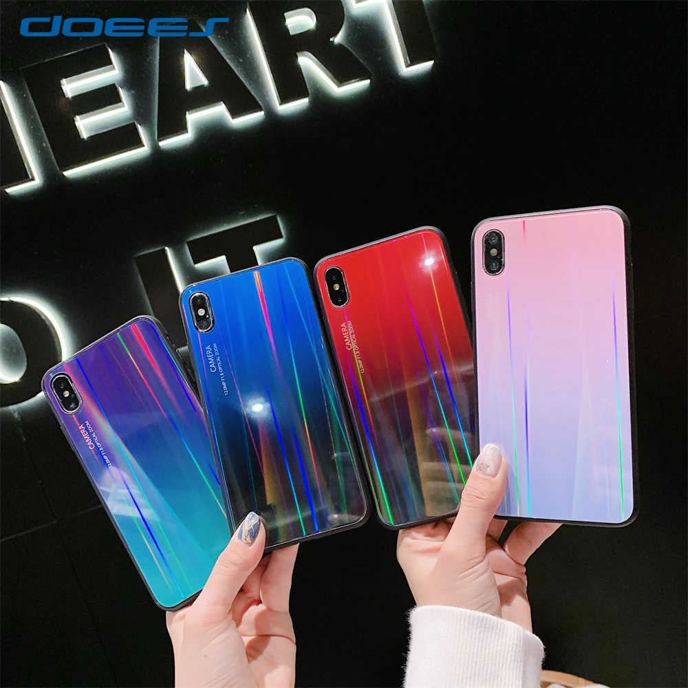 Лазерный чехол из закаленного стекла для IPhone X XS Max XR Чехол глянцевый роскошный