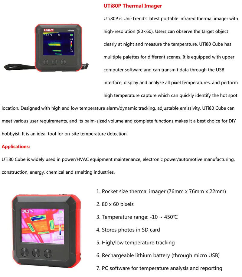 UNI-T UTi80P Термальность Imager; карманного типа камера ночного видения/печатная плата/ремонт мелкой бытовой техники/напольного отопления обнаружения