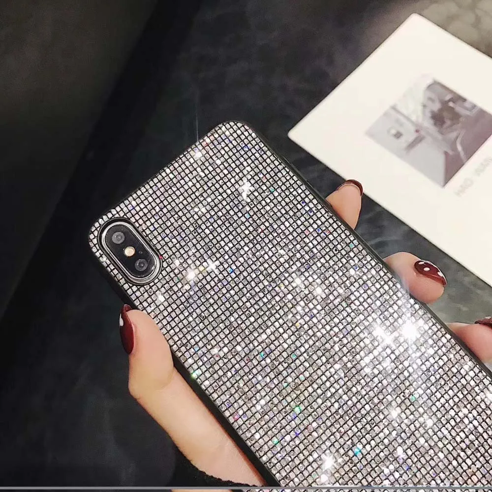 Heyytle Bling Glitter Phone Case For iPhone X XR XS MAX 7 8 Plus 6 6s Frosted Soft Case Lattice Back Cover For iphone 8Plus Case