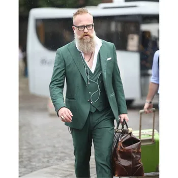 

2017 Custom Made Green Double Breasted Men Suit Casual Slim Fit Men Tuxedo 3 Pieces Wedding Groom mens Suits (Jacket+Pants+vest)