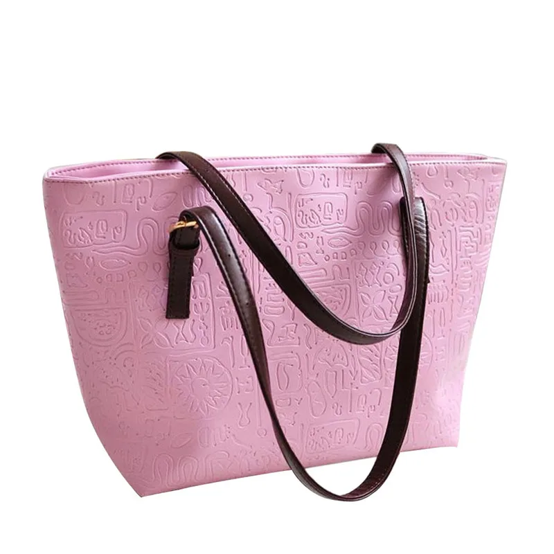 Новая простая зимняя Большая вместительная кожаная женская сумка, сумка-мессенджер для женщин, модные повседневные сумки через плечо 0814 - Цвет: Розовый