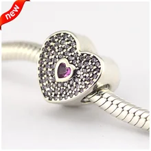 Подходит для Pandora Браслеты Сердце Амулеты с необычным розовый кубический циркониевый серебряные бусины 925 пробы