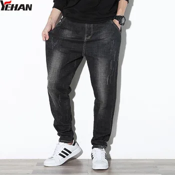 

Yehan Men's Black Harem Jeans Cotton Plus size Denim Men Low Crotch Hip Hop Pants For Men Baggy Ripped Men Pantalon Jeans Homme