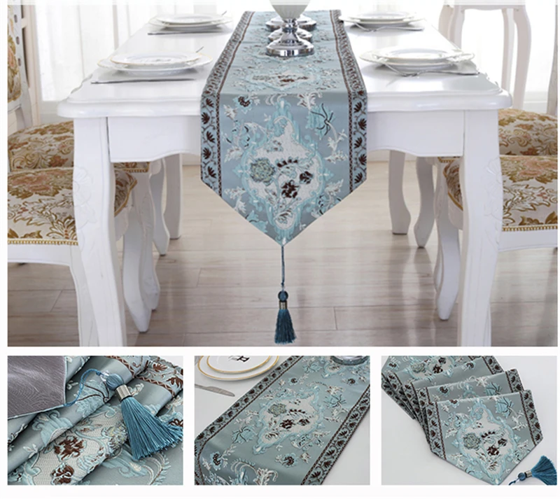 European Luxury Jacquard Coffee Table Runners Modern Pastoral Embroidered Table Runner High-Grade Thick Cabinet Cover Home Decor