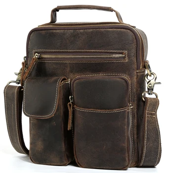 

New Luxury Cow Leather IPAD Bag Cool Vintage Style Vertical Messenger Shoulder Bags Crazy Horse Leather Men's Bag Brown