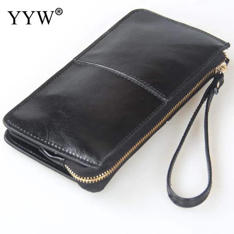 Different Colors Large Cowhide Leather Women Wallets Long Women Solid Money Purses Genuine Leather Wallet Zipper