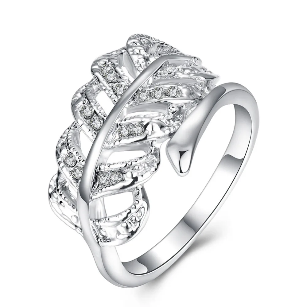white gold color Finger Rings Jewelry Silver Light As A Feather Ring with Clear CZ for Women Wedding | Украшения и аксессуары