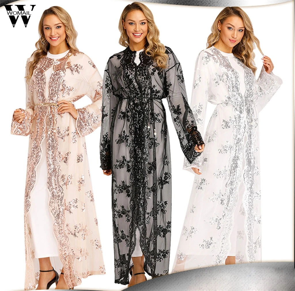 

Womail Muslim Abaya Women Dubai Kaftan Islam Long Sleeve Elegant Muslim Party Dubai Loose Middle East Maxi Abaya fashion 2019 A9