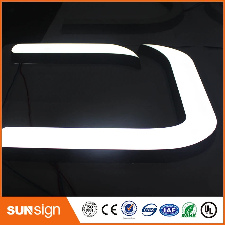 LED light illuminated advertising sign and letters