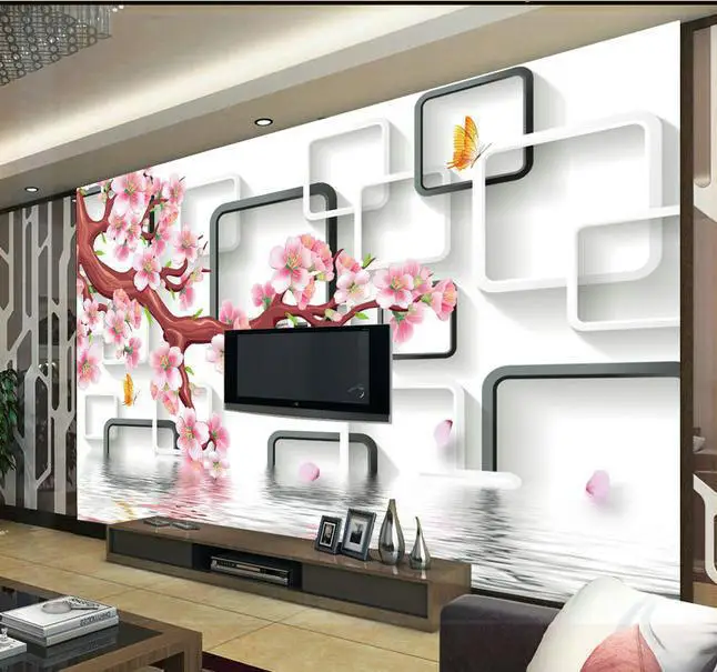 New large wallpaper Custom Stereo Box romantic flowers 3D mural wall paper papel de parede stickers 8895 pink wal | Обустройство дома