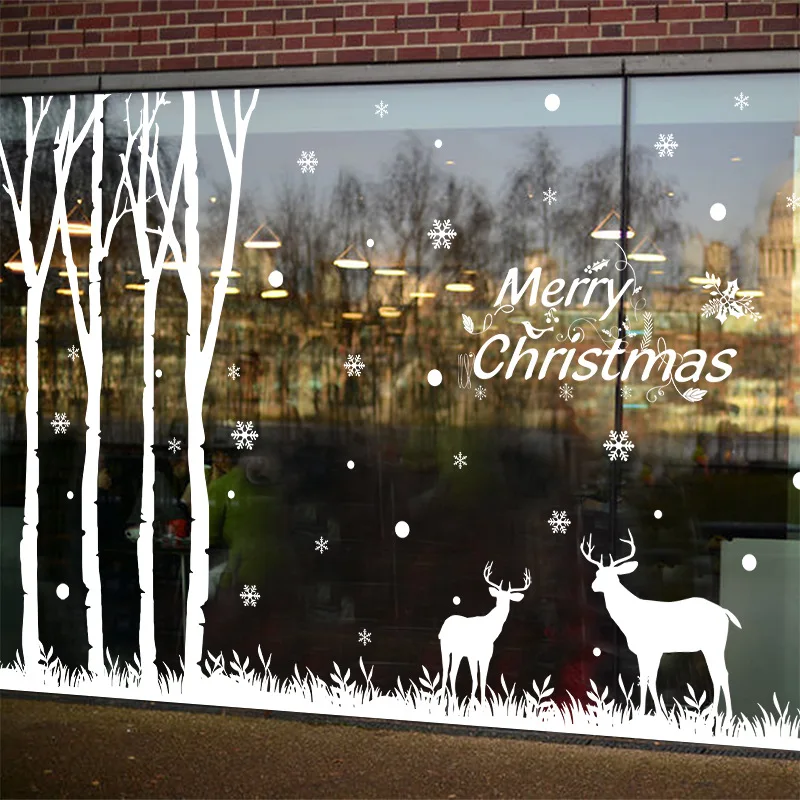 

Christmas Forest And Elk Raamstickers Kerst Removable Pvc Window Glass Wall Stickers Home Decor Stickers Muraux