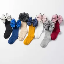 Spring Autumn Girls Socks Long Knee High socks With Bows Princess Kids socks Girl Cute Baby Sock Kids Solid meias 1-10Y