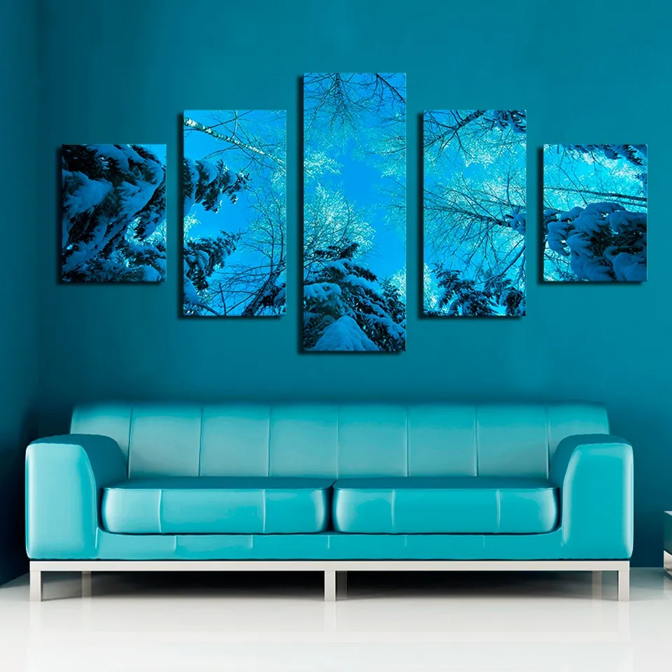 -Framed-5-Sets-Winter-Forest-Fir-Tree-Snow-Winter-Modern-Home-Wall-Decor-Canvas-Picture (2)