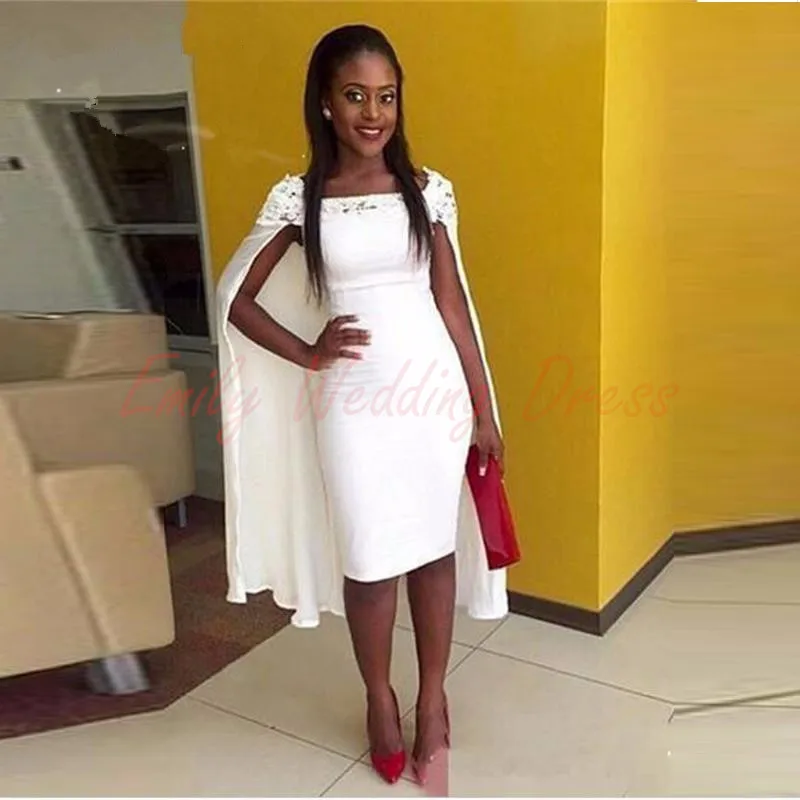 Arabic Sheath Cocktail Dresses 2017 With Cloak Scoop Neck Dubai Knee Length Robe de Cocktail