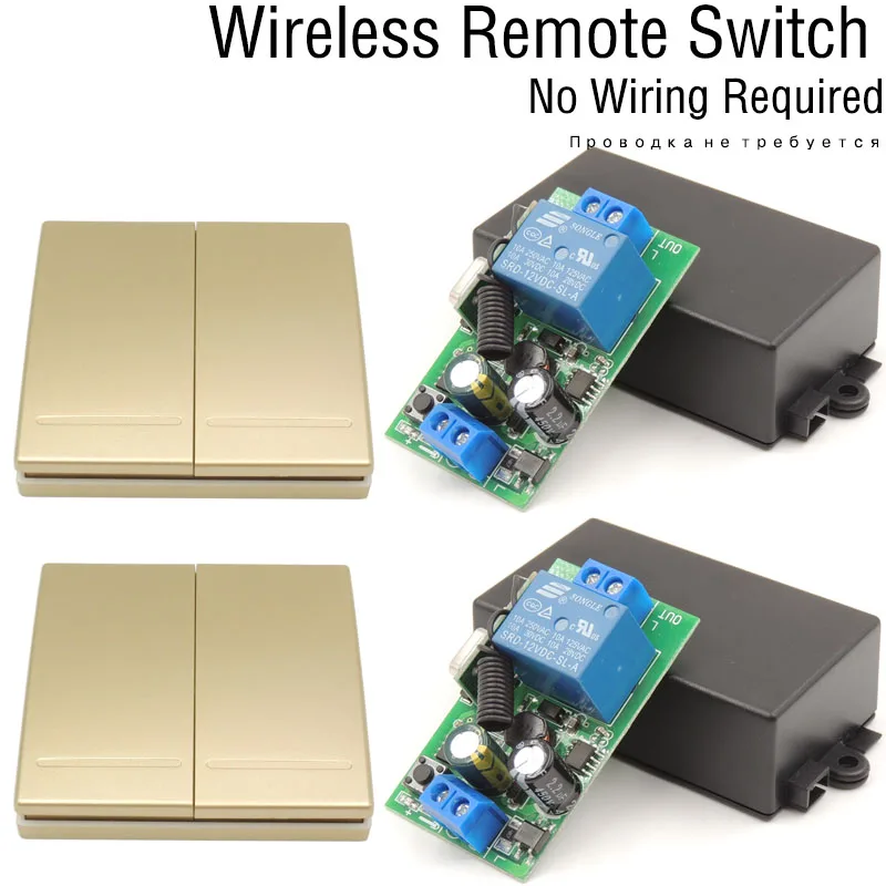 

433Mhz Wireless RF Remote Switch Light controller AC 85V~250V 2 Gang for LED/ Lamp/ Bulb/ Door/ Gate Switch No wiring required