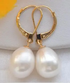 

free shipping>>>>noble jewelry 14K Yellow Gold HOT Huge AAA+ 10-13mm White South Sea Pearl Earrings