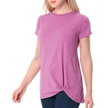 New Arrival Summer Women T-Shirt Short Sleeve O Neck Twist Front Tee Solid Color Girl Casual Tops twist front plunging t shirt