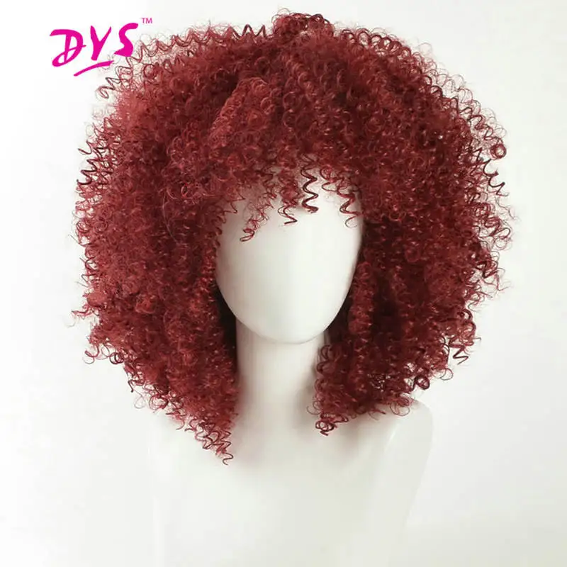 Deyngs афро кудрявые короткие синтетические парики с челкой для черных женщин натуральный черный/красный цвет афро-американские волосы Pixie Cut - Цвет: Красный