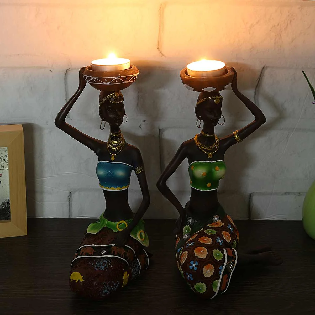 

2Pcs African Women Resin Statue Candlestick Home Decoration craft Statue Dinner Wedding Gift Home Decor Sculpture Gift