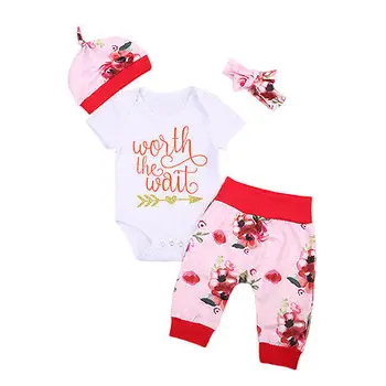 

Pudcoco 2019 Cute Newborn Infant Baby Girls Autumn Clothes Letter Print Bodysuit Tops Floral Leggings Pants Outfits 4pcs Set