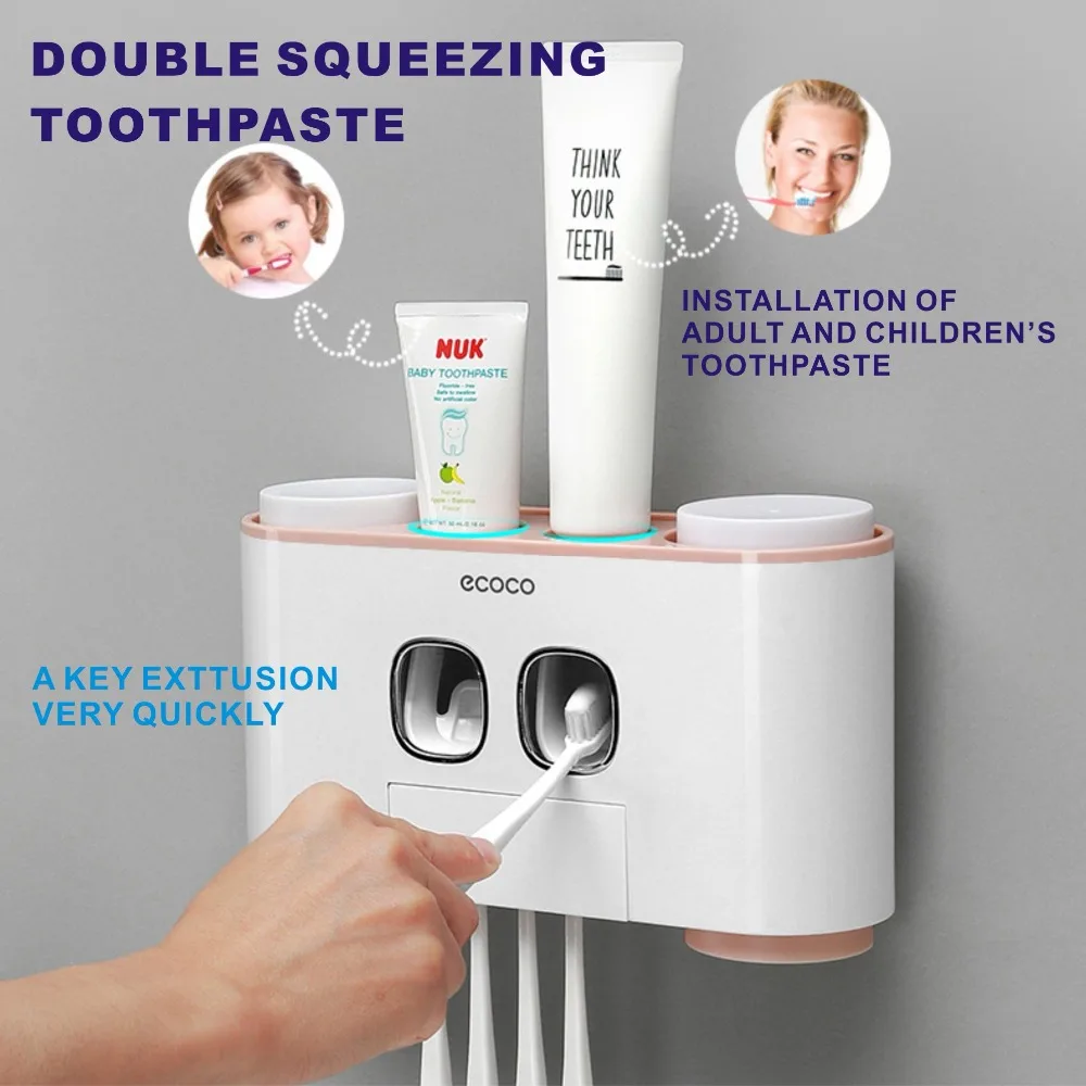 

5 Racks Dust-proof Toothbrush Holder with Cups Toothpaste Dispenser Automatic Toothpaste Squeezer Bathroom Accessories