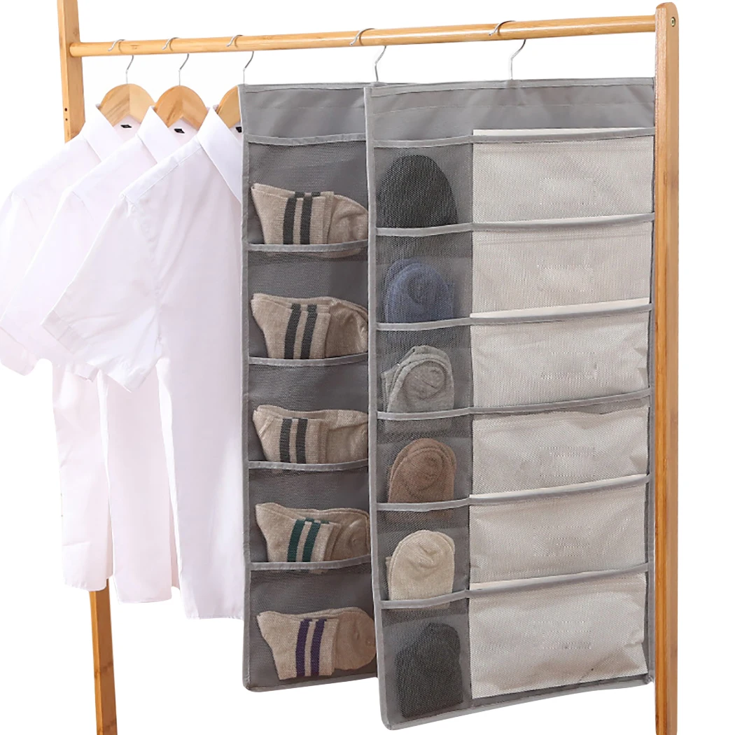 

12 Pockets Dual-sided Mesh Hanging Bag Socks Bra Underwear Rack Hanger Storage Organizer for Underwear Socks Dropshipping