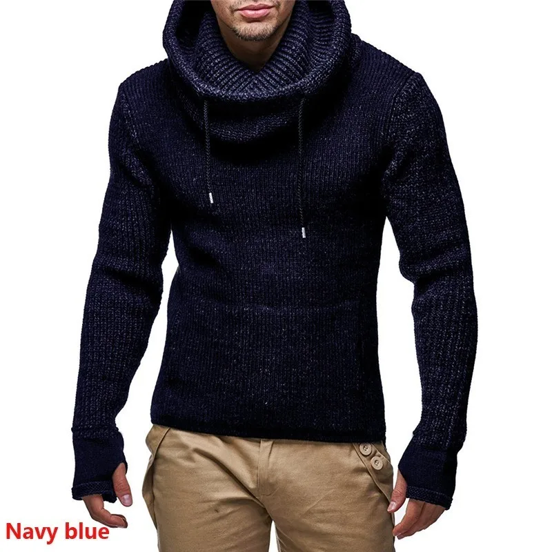 Men Biker Turtleneck Sweaters With Gloves Spring Autumn Slim Knitted Warm Pullover Sweaters