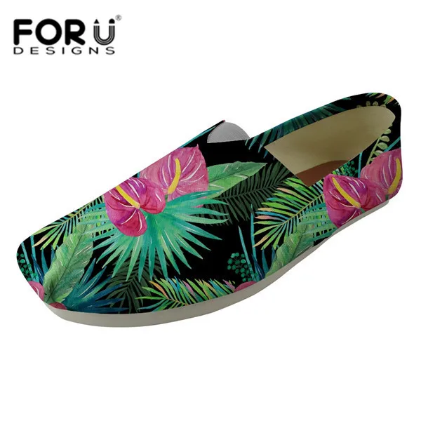 FORUDESIGNS Travel Tropical Plants Pattern Women Boat Shoes Fashion Summer Woman Causal Loafers 