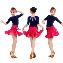 Детский костюм для латинских танцев для взрослых бархатный с длинными рукавами топ+ короткая юбка комплект из 2 предметов для латинских танцев для женщин костюмы для латинских танцев s-xl