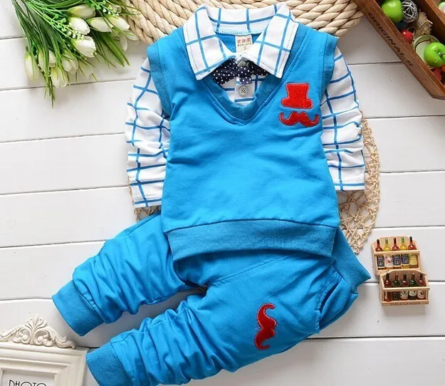 BibiCola/весенне-осенние комплекты одежды для маленьких мальчиков, детская одежда, свитер хлопковые футболки с длинными рукавами+ штаны Красного цвета, От 1 до 4 лет