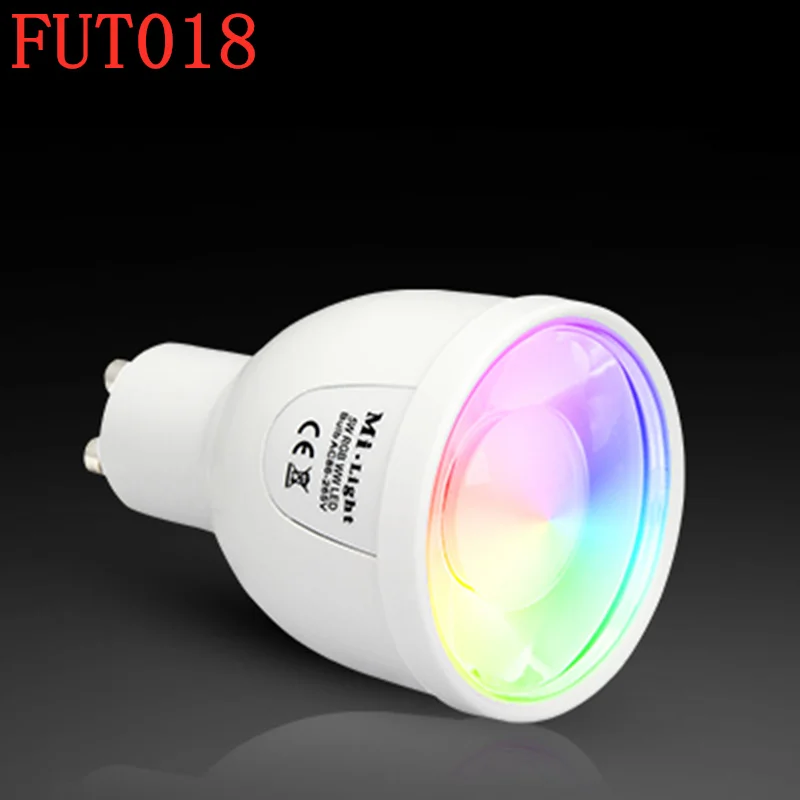 

MiLight 2.4GHz FUT018 series 5W GU10 Smart Dimmable 86-265V RGBCW RGBWW LED Bulb Lamp Light FUT096 Remote Control