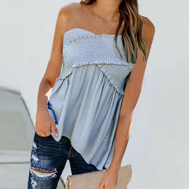 

New Women Strapless Boob Tube Blouse Ladies Casual 2019 Fashion Bandeau Floral Summer Beach Holiday Vest Tank Tops