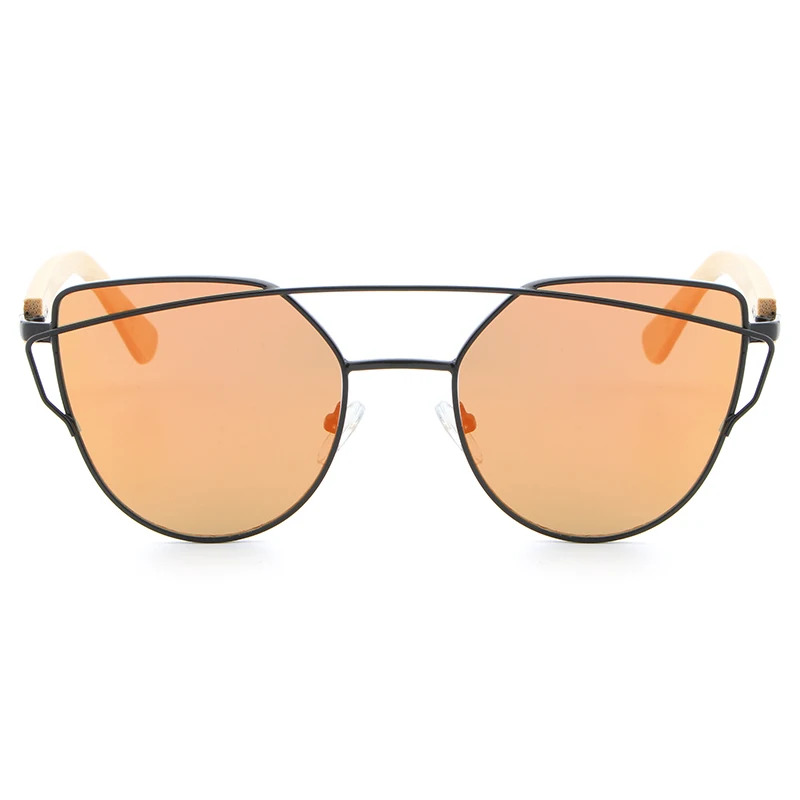 HDCRAFTER bamboo солнцезащитные очки для женщин Кошачий глаз очки сплав деревянная оправа модные зеркальные солнцезащитные очки для женщин бренд дизайнер uv400 - Цвет линз: MC5