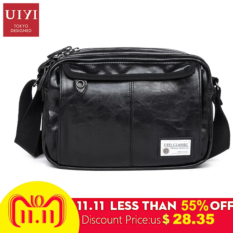 

UIYI New Men's Leather Messenger Bags Multifunctional Men Black Casual Bag Quality Male Shoulder Crossbody Bag Canvas Handbag