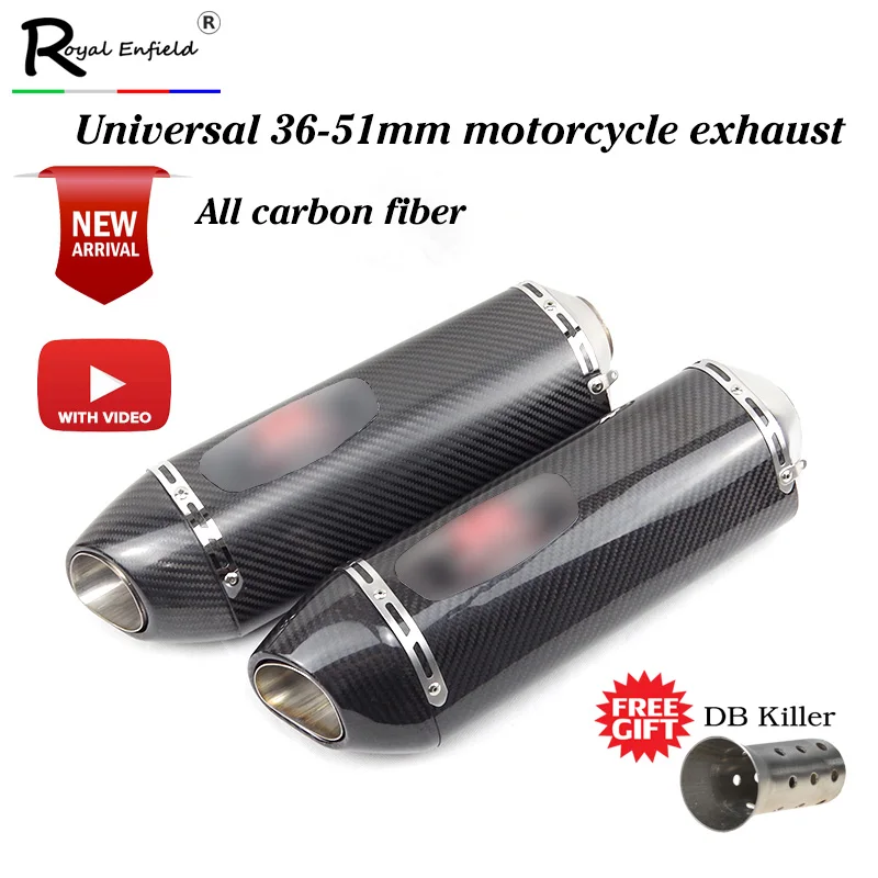 

Universal 36-51mm Motorcycle Exhaust Escape For GSXR600 R6 FZ1N PCX125 Modified Motorbike Carbon Fiber Muffler with DB killer