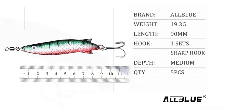 ALLBLUE металлическая ложка, приманка, 5 шт./лот, много цветов, рыболовная блесна, приманка, рыболовные снасти, жесткая искусственная приманка, приманка для окуня, щуки, Спиннербейт