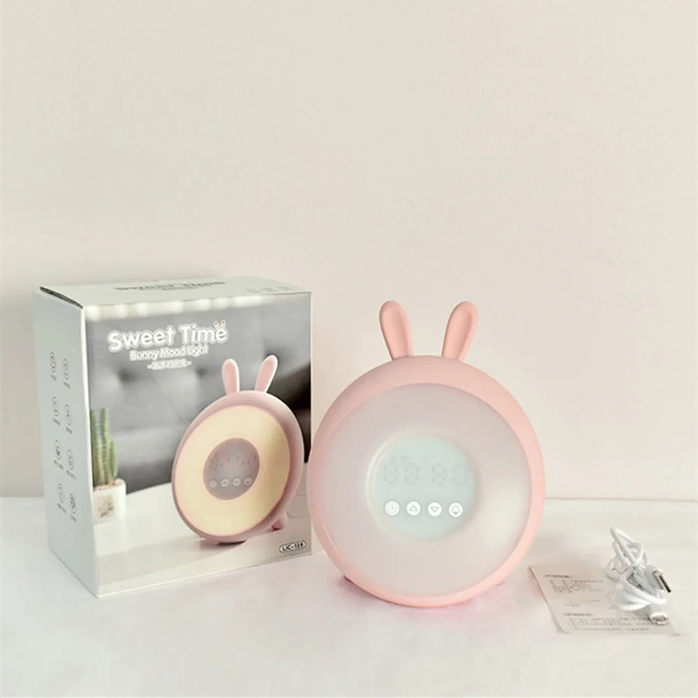 Bunny Alarm Clock with Touch Sensor Colorful LED Night Light Sunrise Sunset Modes Stepless Dimming Rabbit Bedroom Bedside Lamp (5)