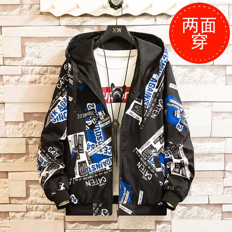 

2019 Autumn Main Push Fund Two-sided Youth Hat Work Clothes Jacket Male Black Blue windbreaker streetwear Thick Chinese Style