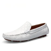 Black White US Size 6-10 Textured Leather Men Driving Moccasin Loafer Slip On Casual Shoes